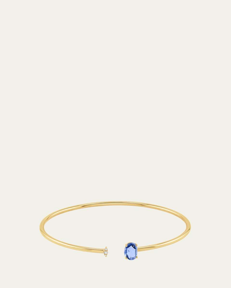 Blue Sapphire and Diamond Bendable Cuff Bracelet in 14K Gold